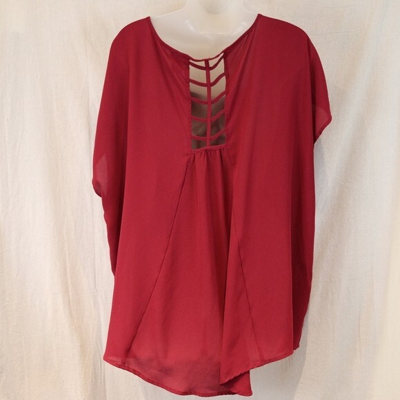 Torrid Plus Size 2 Hot Pink Fuchsia Top - Semi Sheer Cage Back Short Sleeve - Picture 5 of 10